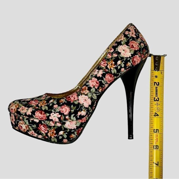 Beautiful Floral Platform Stiletto High Heels Roses Pink Black 5 inch Pumps Cute - Picture 6 of 7